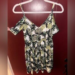 Lightly Worn Size 6 ASOS Cold Shoulder Skater Sundress In Pineapple Print